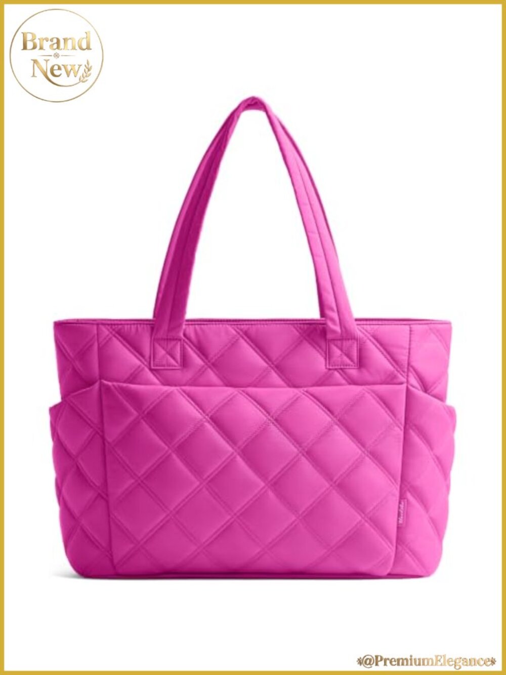 Quilted Puffer Tote Bag with Zipper, Lightweight Travel Work Bag for Women,